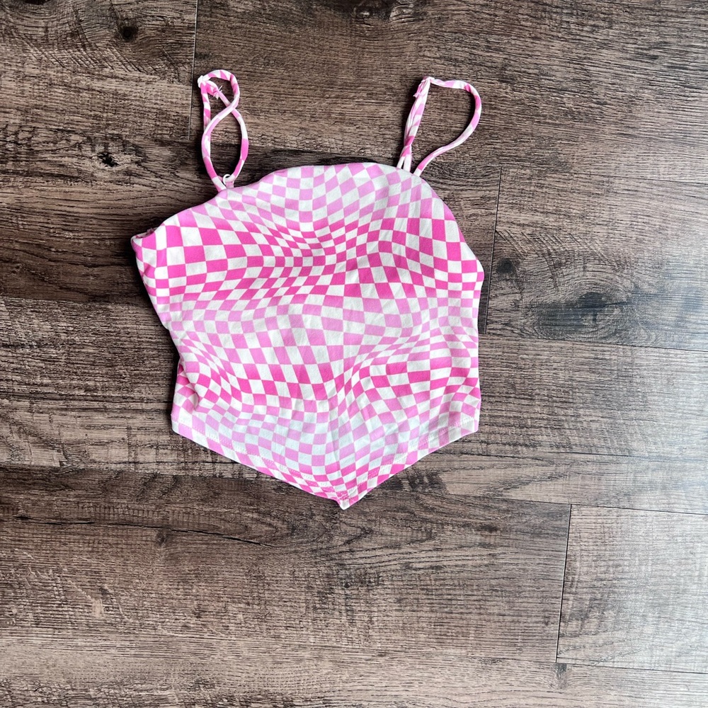 NWT Self Esteem Pink and White Plaid Tank Top